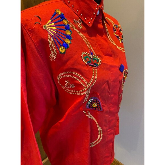 Vintage Harbour Vue Blouse 1980's Gemstone Jeweled Button Up Shirt Size 12 Top - Picture 5 of 12